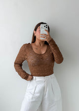 Size L-XL Brown Floral Lace Bodysuit