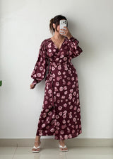 Size S-M Burgundy Floral Print Maxi Dress