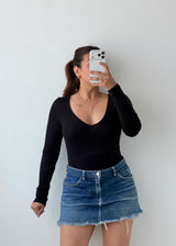 Size M-L Black Deep V-Neck Bodysuit