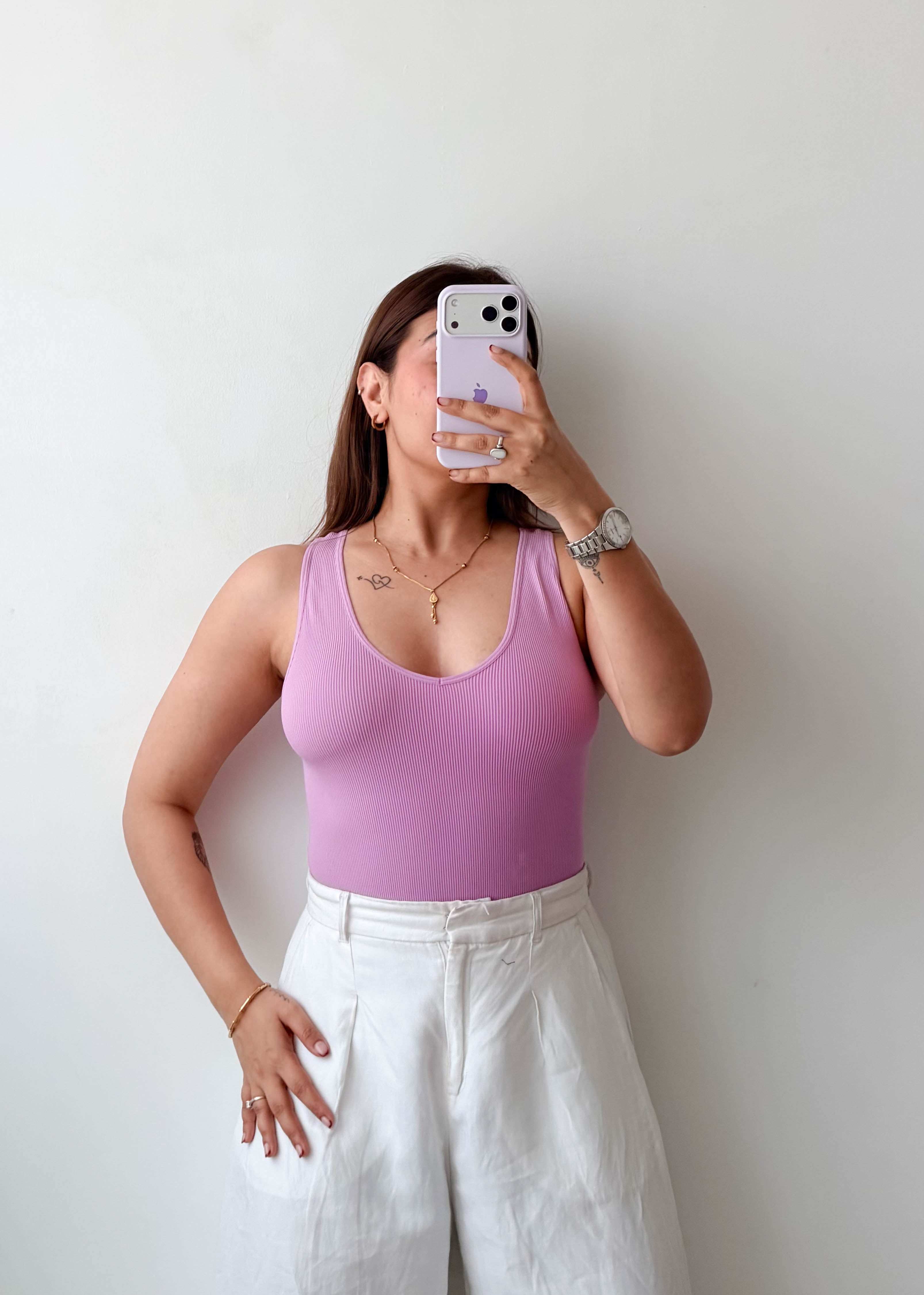 Size L Lilac Ribbed Scoop Neck Bodysuit