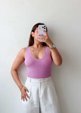 Size L Lilac Ribbed Scoop Neck Bodysuit