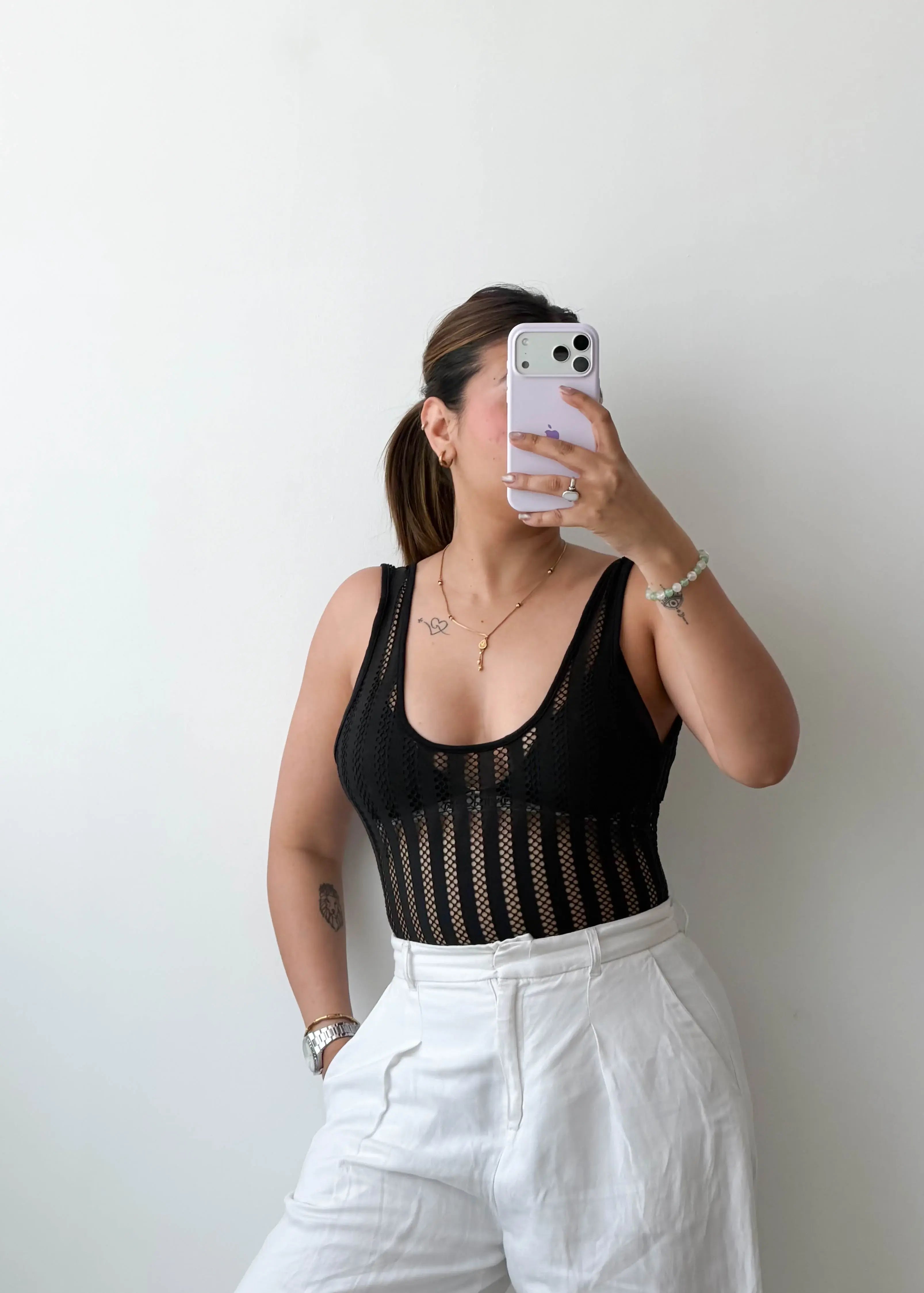 Size S-M Black Mesh Panel Bodysuit