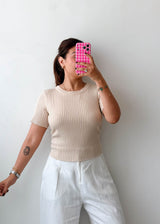 Size L-XL Beige Open Back Ribbed Top