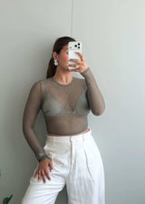 Size XS-S, Sheer Mesh Long Sleeve Top - Closet by Payal