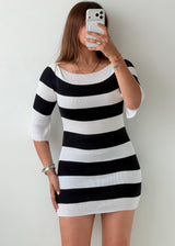 Size XS-S Black & White Stripe Knit Mini Dress