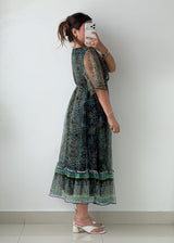 Size S-M Green Printed Mesh Maxi Dress