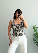 Size M, Floral Lace Print Fitted Tank Top - Closet by Payal