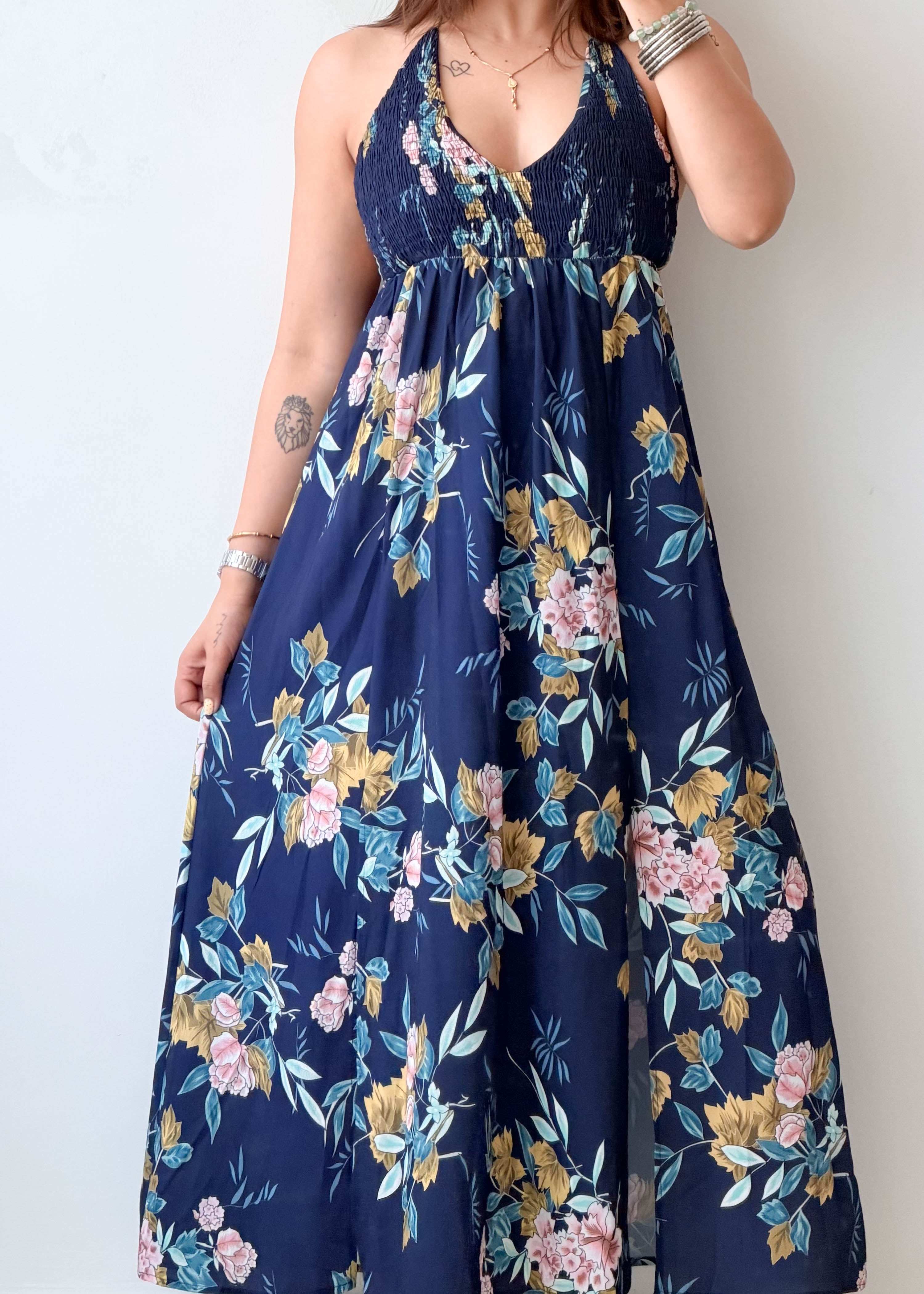 Size XS-M Navy Floral Maxi Dress