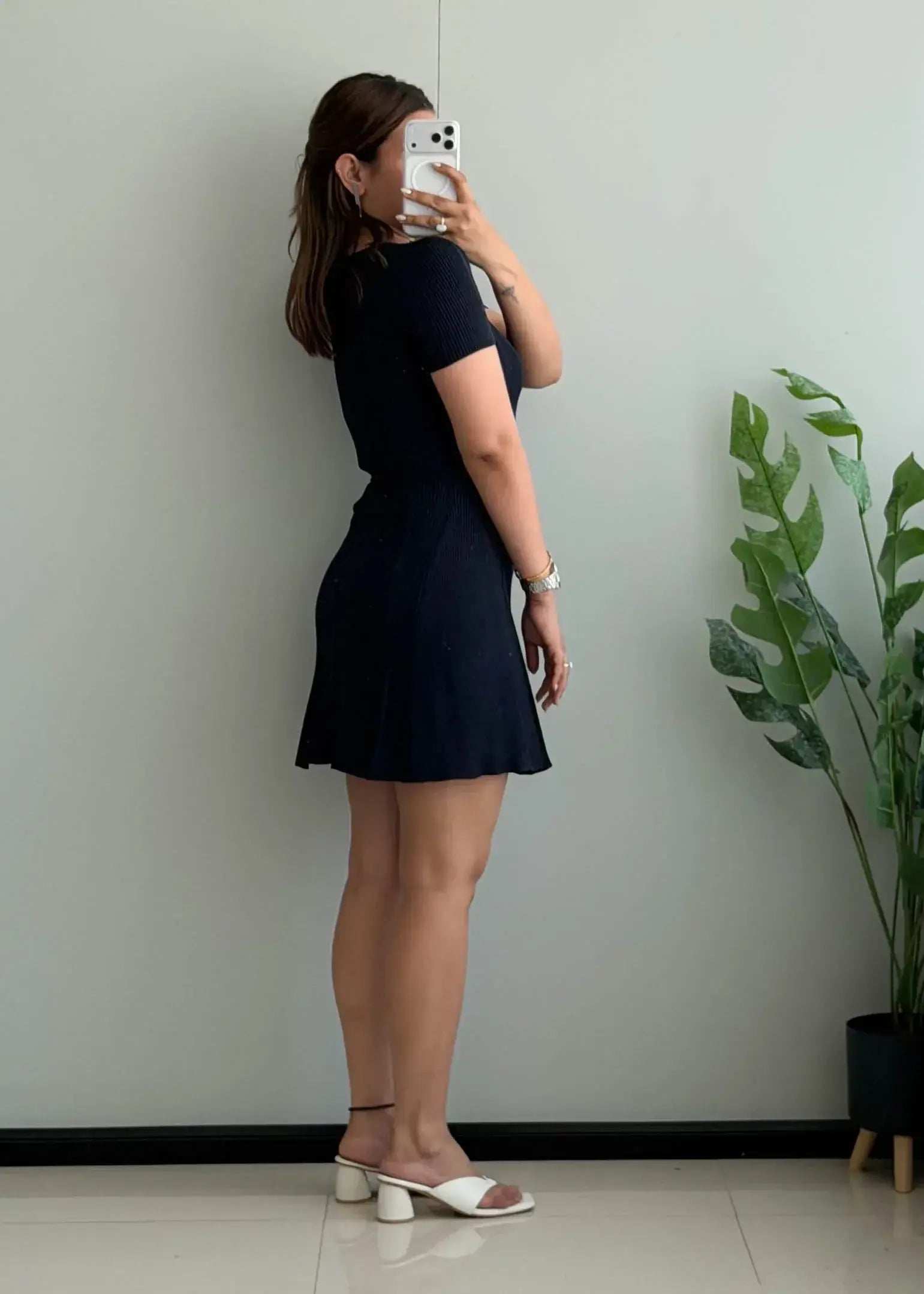 SIZE XS-S, Navy Ribbed A-Line Mini Dress - Closet by Payal