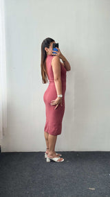 Size M-L Rose Pink Wrap Bodycon Midi Dress