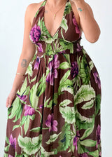 Size S-M Tropical Floral Halter Midi Dress