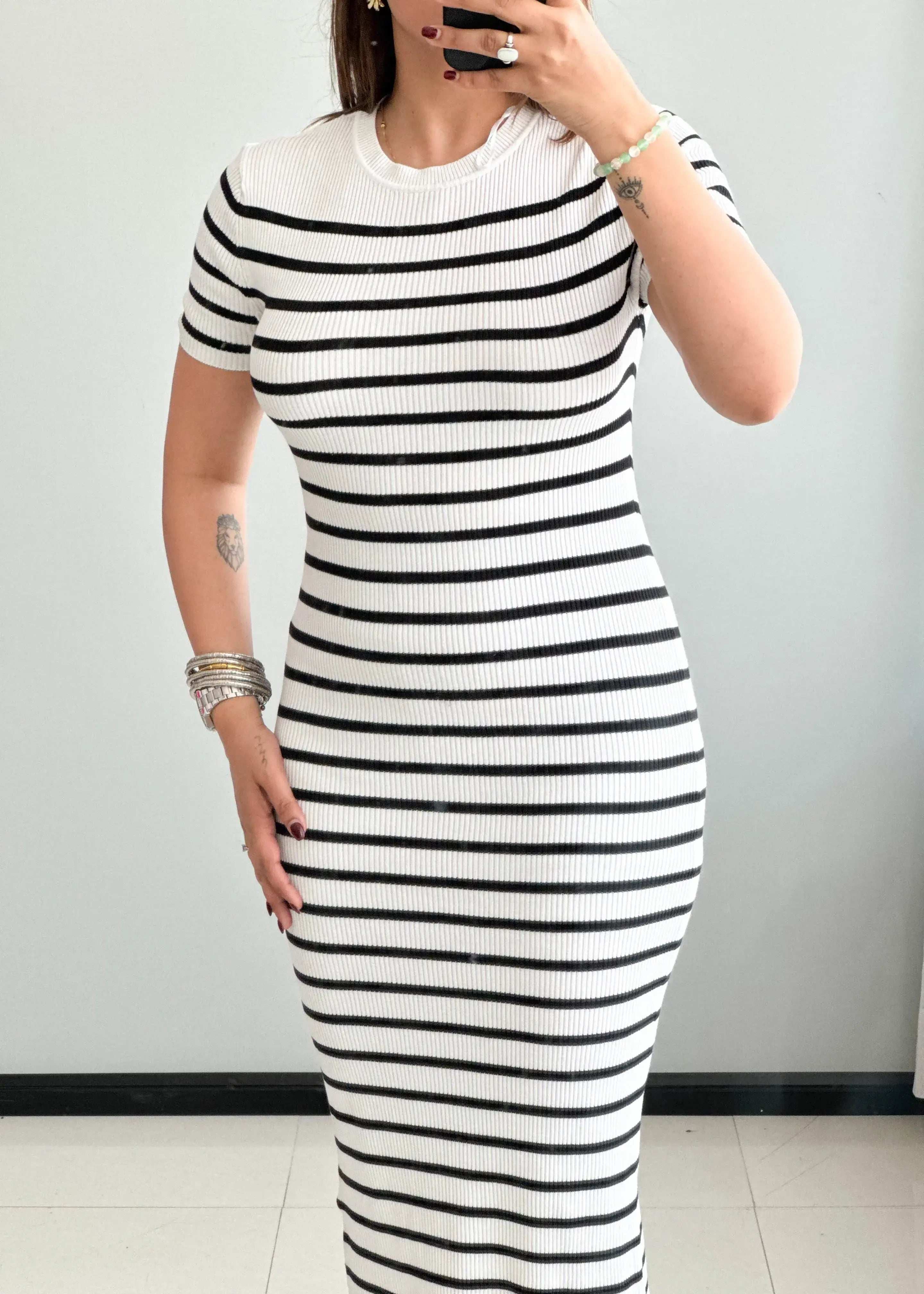 SIZE S-M, Striped bodycon Dress - Closet by Payal