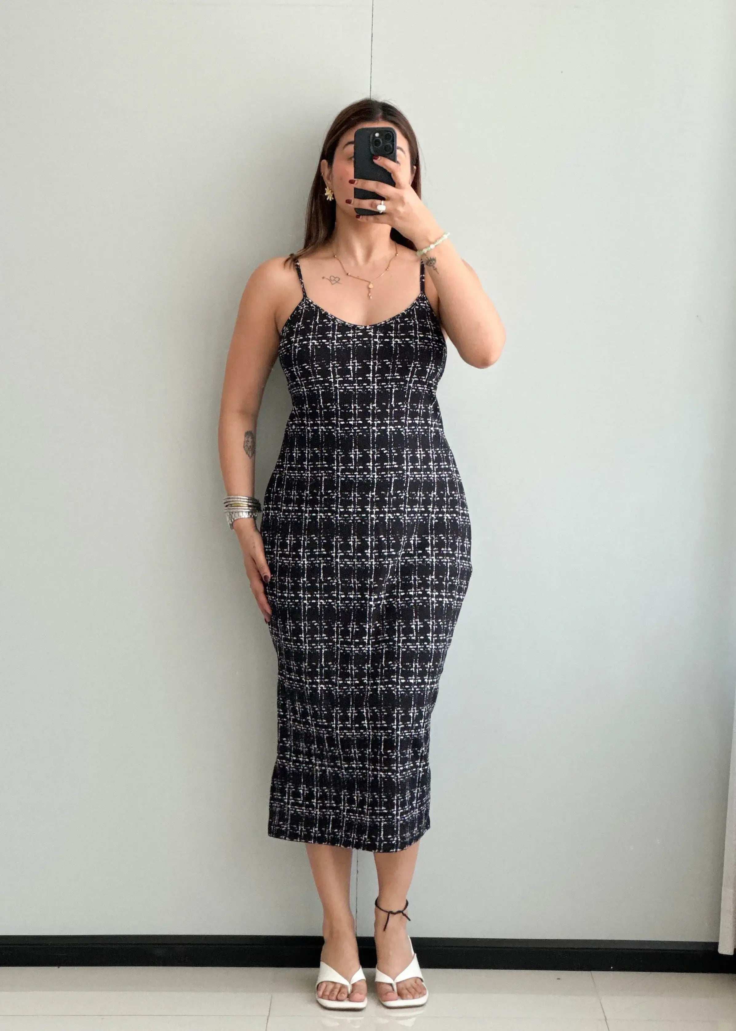 SIZE L-XL, Printed Mesh with lining Midi Dress - Closet by Payal