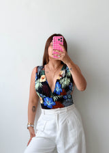 Size XS-S Tropical Floral Plunge Bodysuit