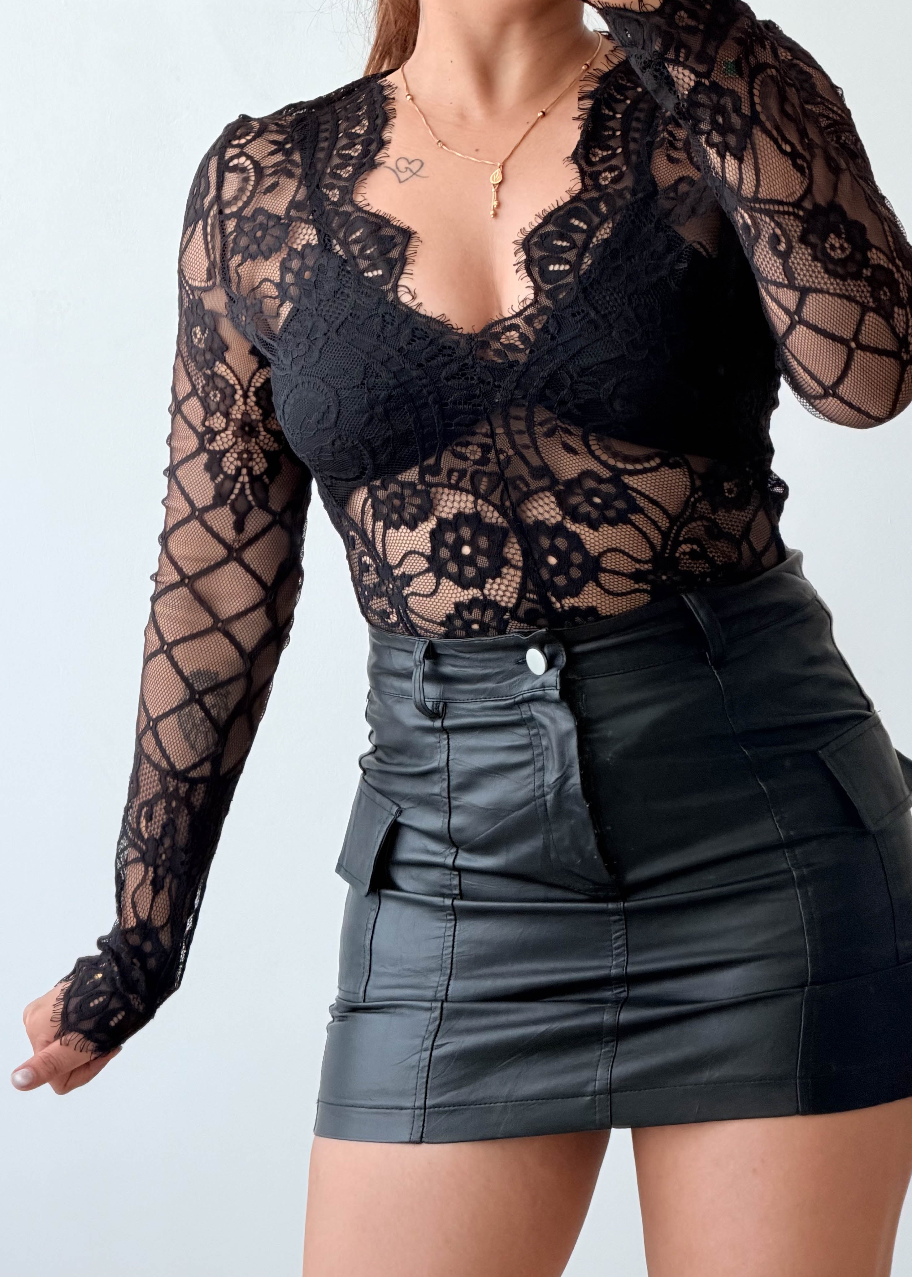 Size XS & M Black Floral Lace Bodysuit