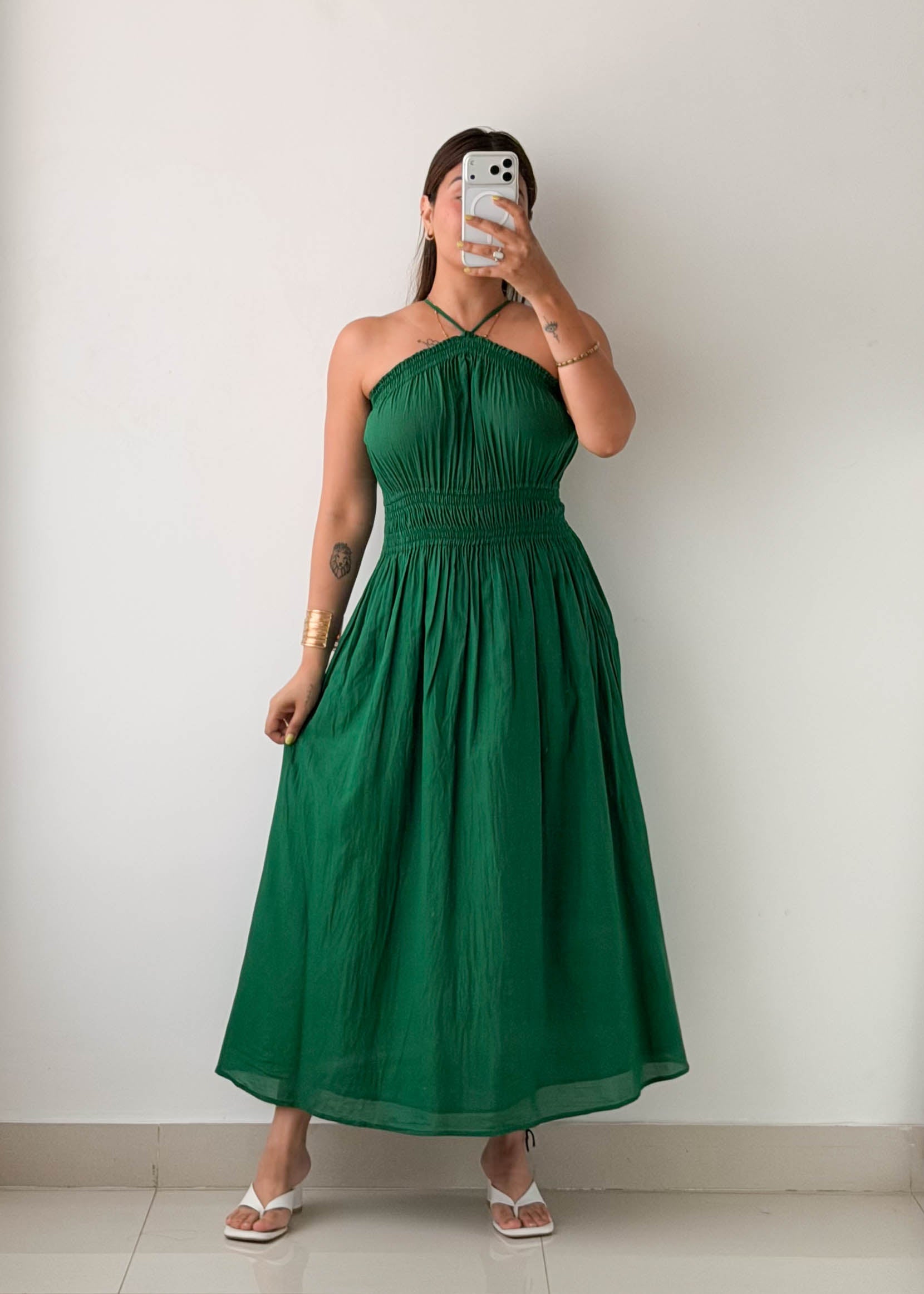 Size S-M Emerald Green Smocked Maxi Dress