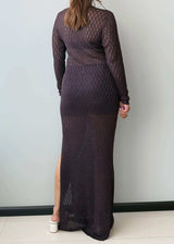 Size M-L, Sheer Knit Long Sleeve Maxi Dress - Closet by Payal