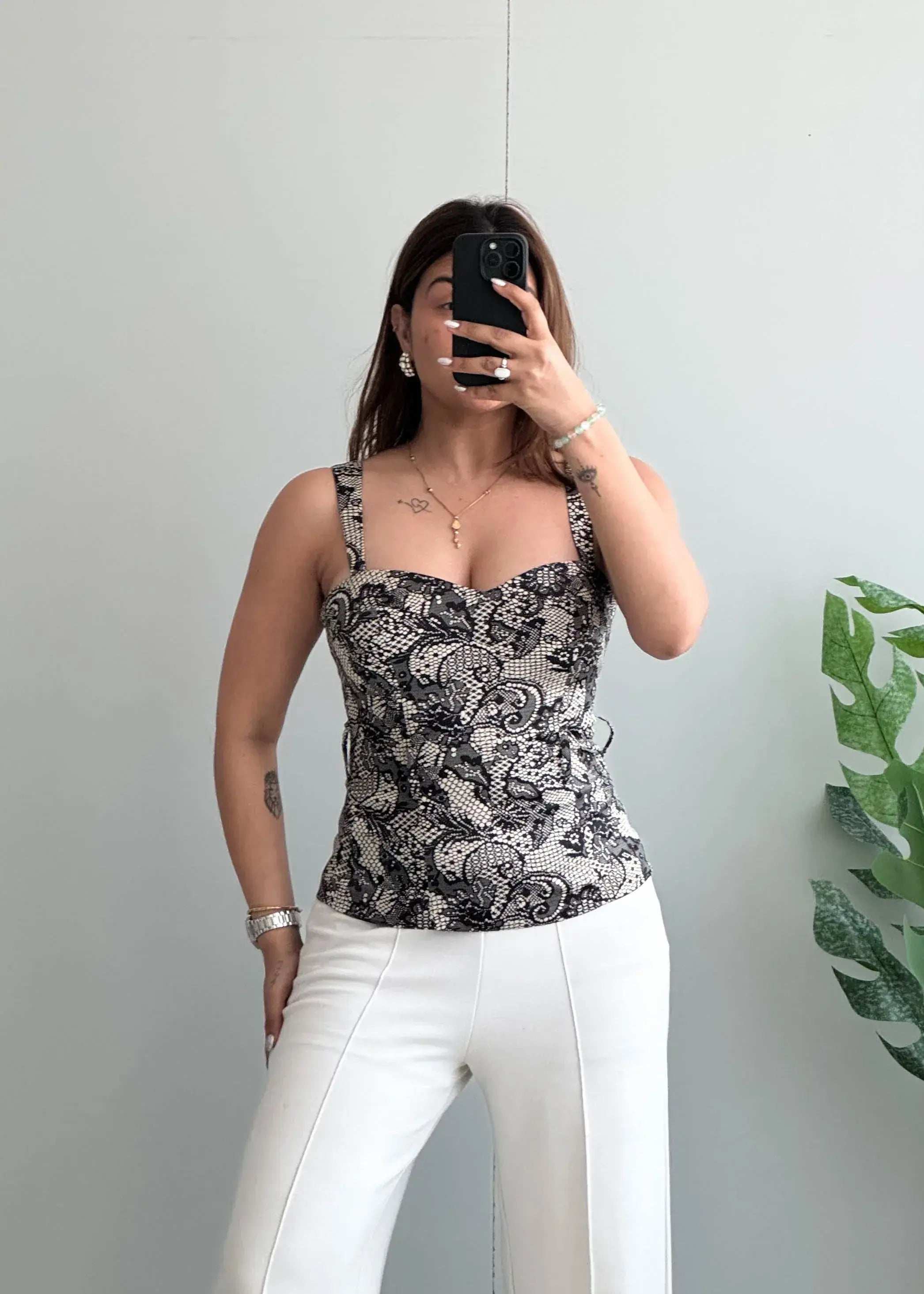 Size XS-S, Elegant Black Lace Structured Top - Closet by Payal