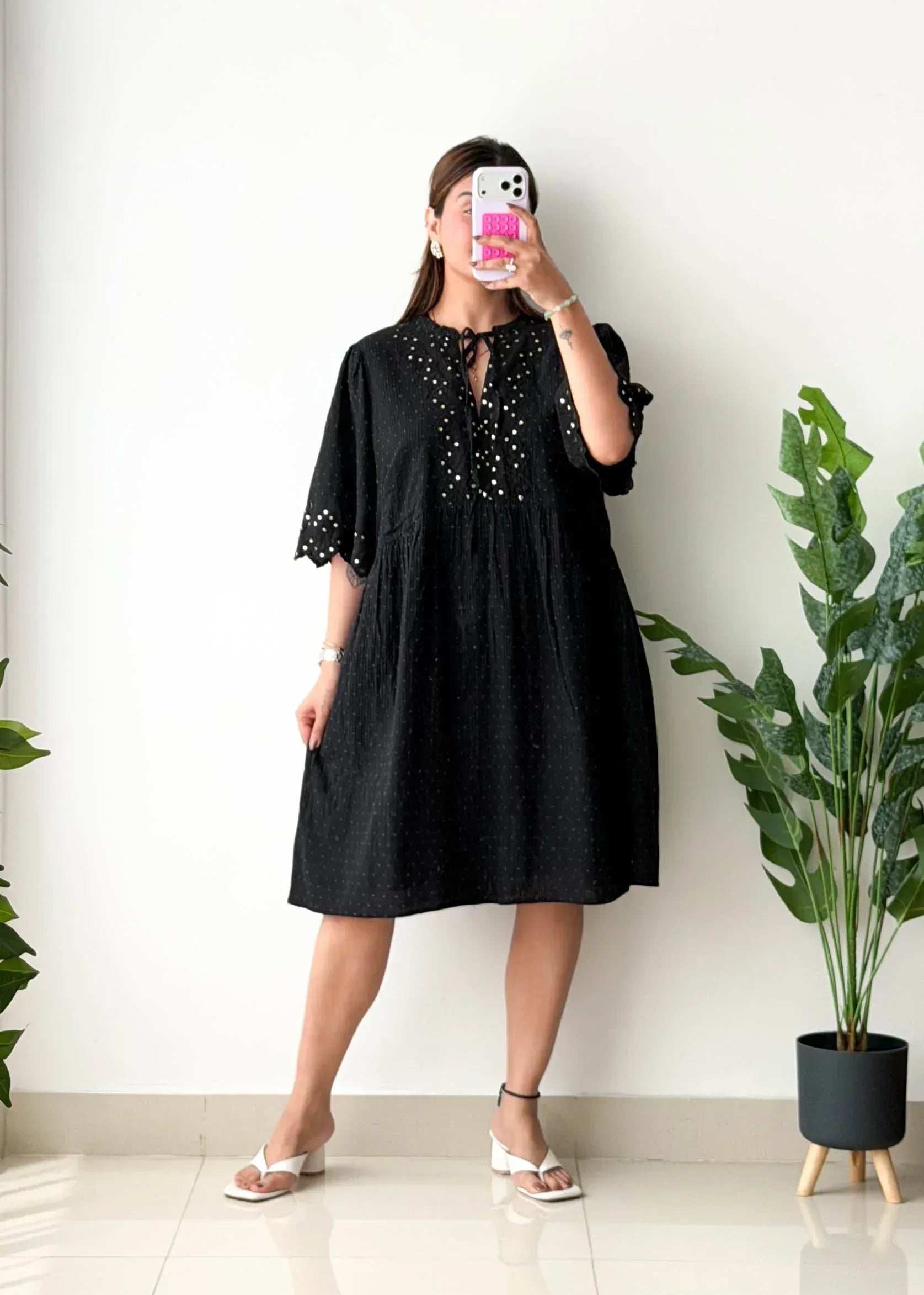 Size XL-XXL, Black Embellished Mini Dress