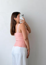 Size XS-S Blush Ribbed Lace Trim Tank Top