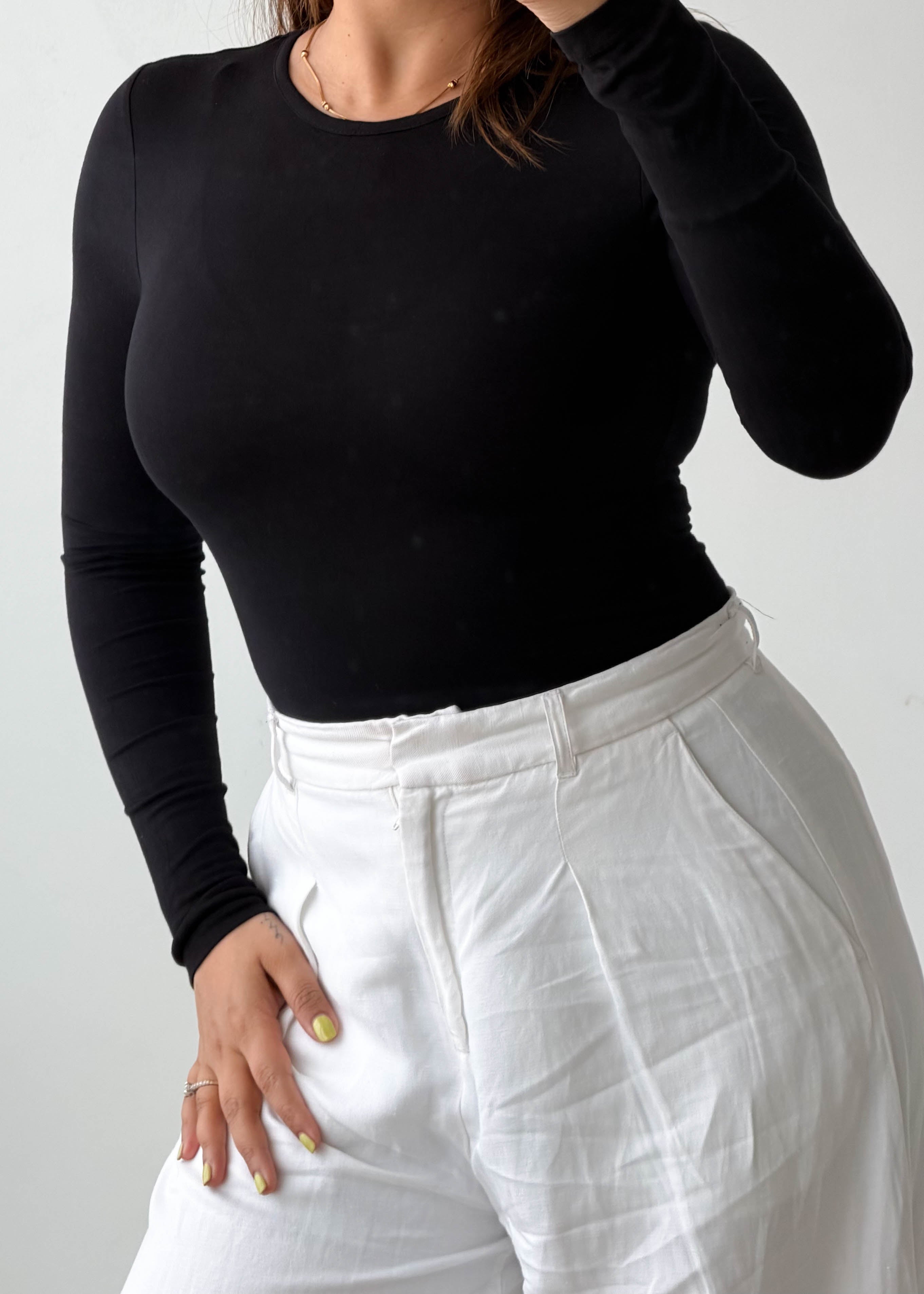 Size XS-S Black Crew Neck Bodysuit