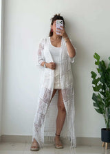 Size L-XL, White Crochet Cover-Up Dress