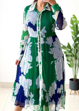 Size M, Green Floral Tiered Midi Dress