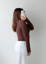 Size S-M Brown Square Neck Ribbed Top