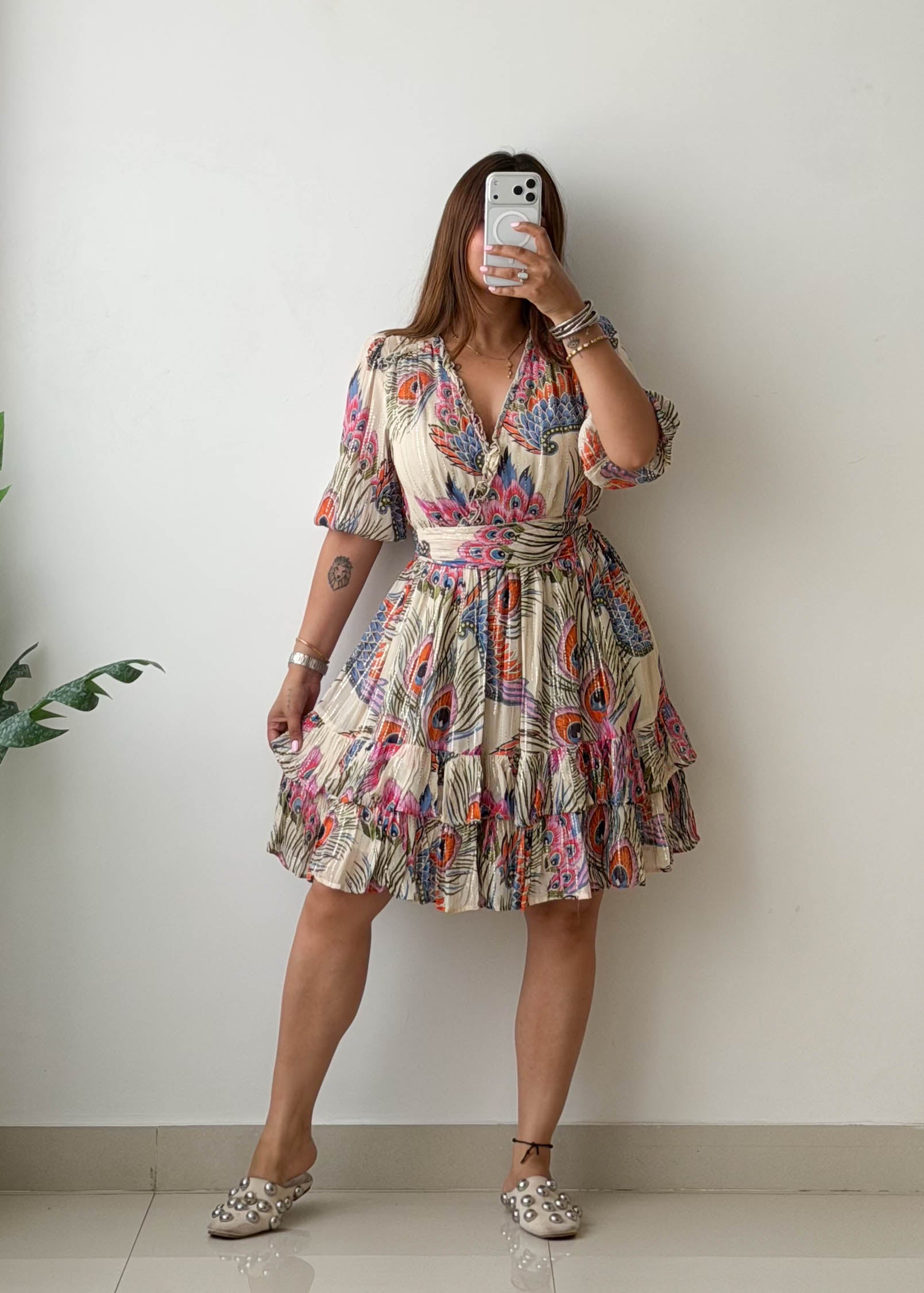 Size S-M Multicolor Boho Print Mini Dress