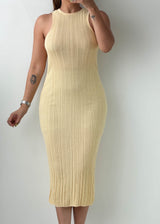 Size XS-S Butter Yellow Ribbed Midi Dress