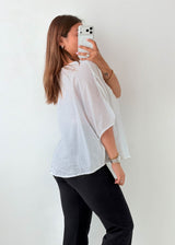 Size M-L White Relaxed Puff Sleeve Blouse