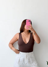 Size M Chocolate Deep V-Neck Bodysuit