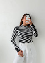 Size S-M Black & White Striped High Neck Top