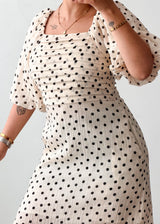 Size S-M Cream Black Polka Dot Puff Sleeve Dress