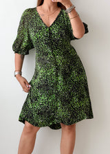 Size L-XL Green Leopard Print Mini Dress
