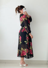 Size XS-S Black Floral Print Midi Dress