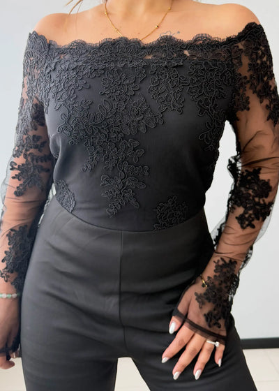 Size M-L, Black Lace Sleeve Wide Leg Jumpsuit - Closet by Payal