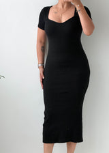 Size S-M Black Sweetheart Neck Knit Midi Dress