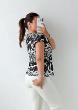 Size M-L Black & White Floral Mesh Top
