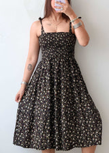 Size XS-S Black Floral Flared Midi Dress