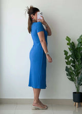 Size S-M, Blue Ribbed Midi Dress