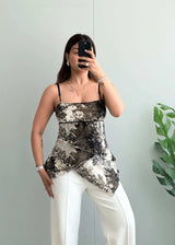 Size XS-S, Black Tie Dye Asymmetrical Cami Top for Women - Closet by Payal