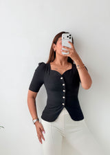 Size XS-S Black Button Front Peplum Blouse