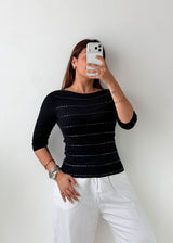 Size S-M Black Stripe Knit Top