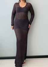 Size M-L, Sheer Knit Long Sleeve Maxi Dress - Closet by Payal