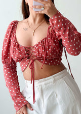 Size XS-S Pink Polka Dot Tie-Up Crop Top