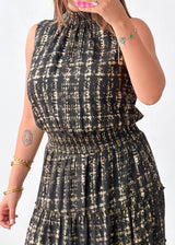 Size M-L Black & Gold Printed Maxi Dress