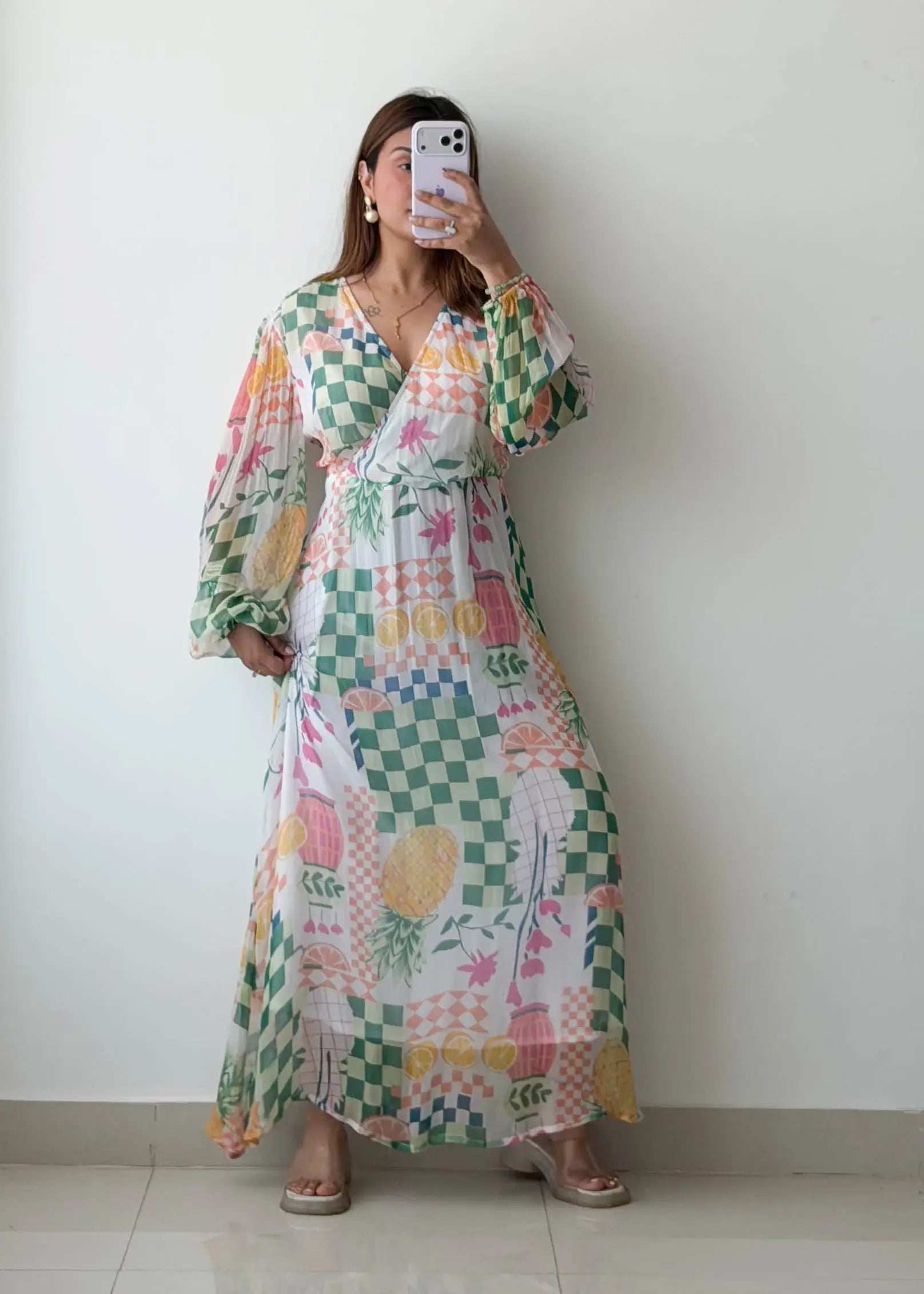 Size L-XL, Pastel Patch Print Maxi Dress
