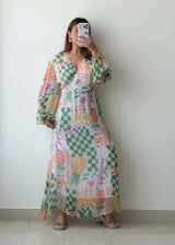 Size L-XL, Pastel Patch Print Maxi Dress