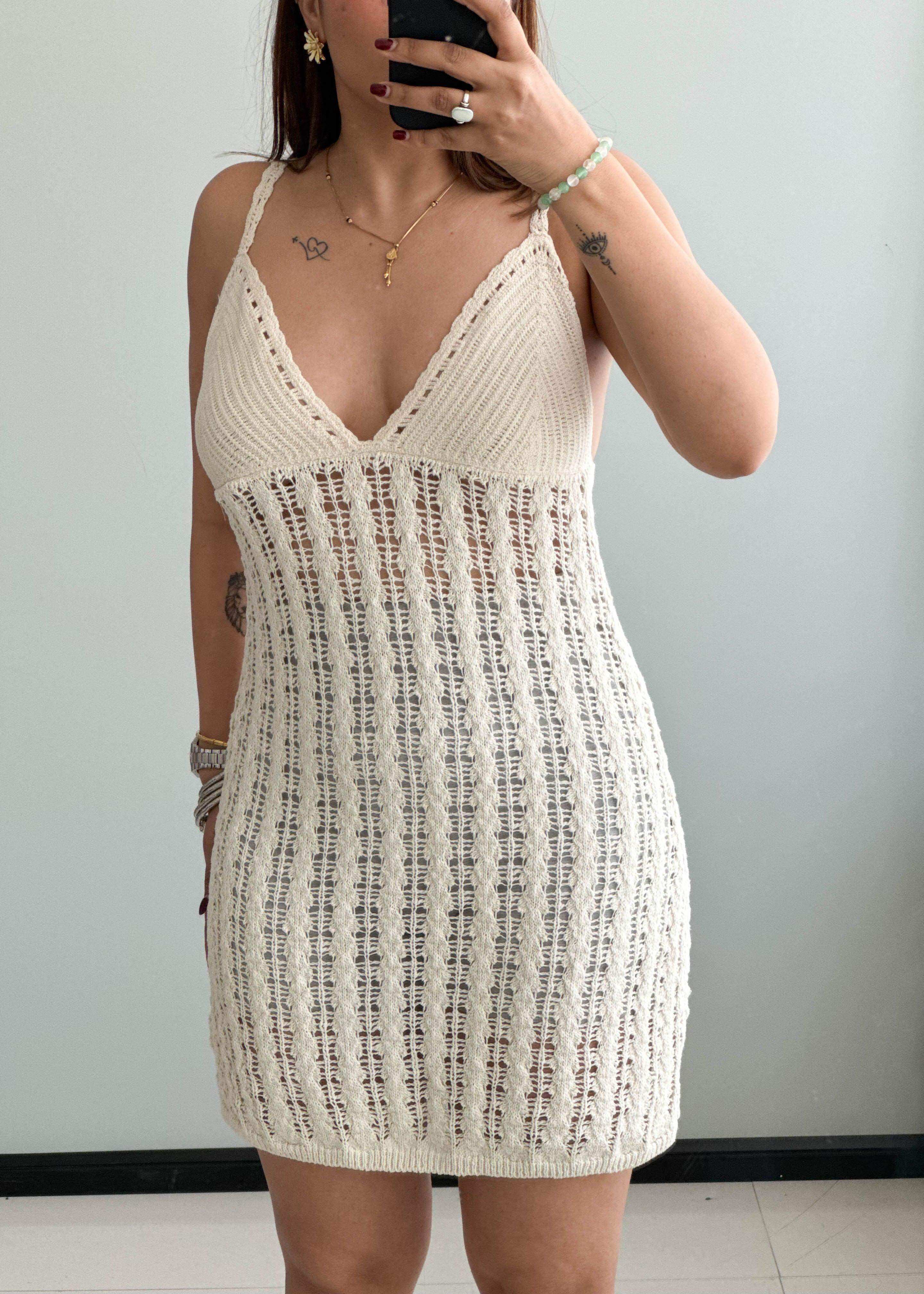 SIZE S-M, Crochet Summer Mini Dress - Closet by Payal